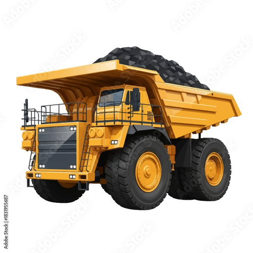 Heavy Duty Mining Dump Truck Loaded with Coal.