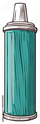Vintage style teal vacuum flask illustration. Reusable insulated container for hot or cold beverages.