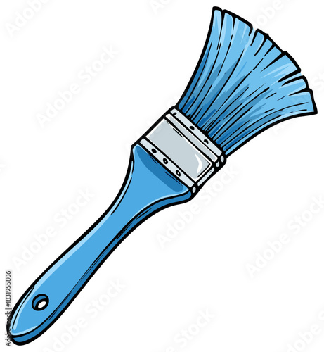 Vivid illustration of a blue paint brush tool highlighting craftsmanship, artistry and painting supplies for creative renovation projects