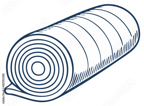 Isolated Illustration: Tightly Rolled Mat, Cylindrical Form, Compacted Material, Protective Covering for Floor or Storage