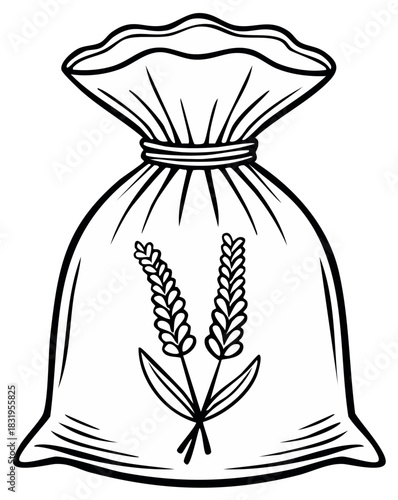 Sack with Lavender Flower Illustration Outline Design