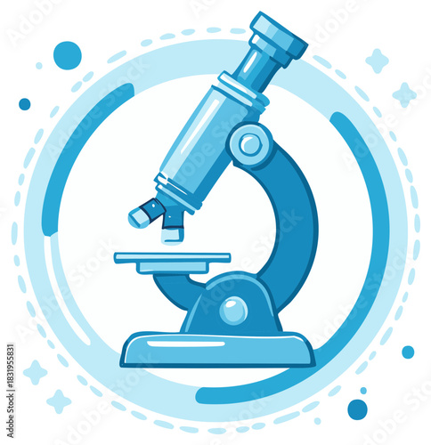 Vibrant Blue Microscope Symbol for Scientific Discovery Technology and Educational Purposes