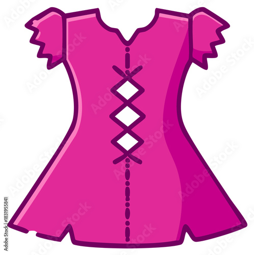 Pink Dress with Corset Lacing Cartoon Style Fashion Apparel Outfit Children's Clothing Illustration