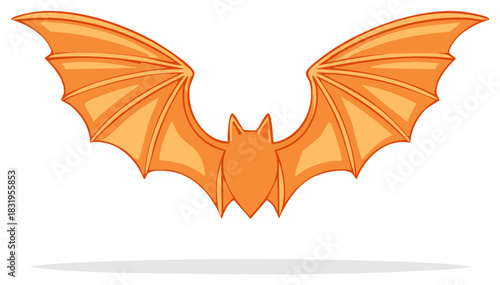 Cute orange bat flying with outstretched wings cartoon illustration