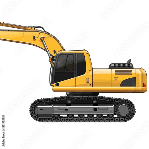 Yellow Excavator Construction Vehicle Illustration.