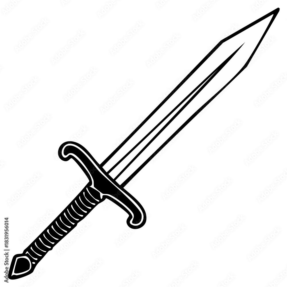 Obraz premium Isolated Black and White Sword Illustration: Warrior Weaponry, Blade, Handle