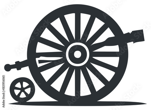 Historical Artillery Cannon Wheel with Barrel Silhouette Vector Art