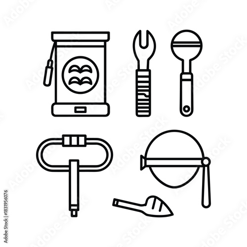 Collection of line icons for various tools, home, garden, and hardware