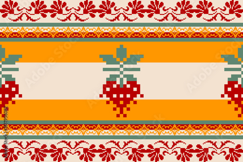 Seamless geometric pattern . pixel pattern. Design for clothing fabric textile ornamentation embroidery Hand stitched pattern . cultural stitching pixel art , Cross stitch pattern