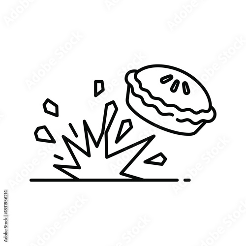 Pie splat outline icon with bursting debris and movement vector