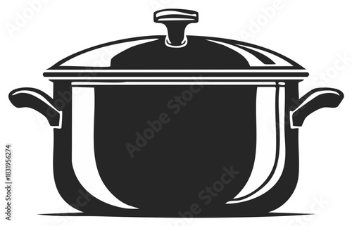 Classic kitchen cooking pot with lid and handles vector illustration