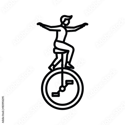 Outline icon of a person demonstrating balance on a unicycle