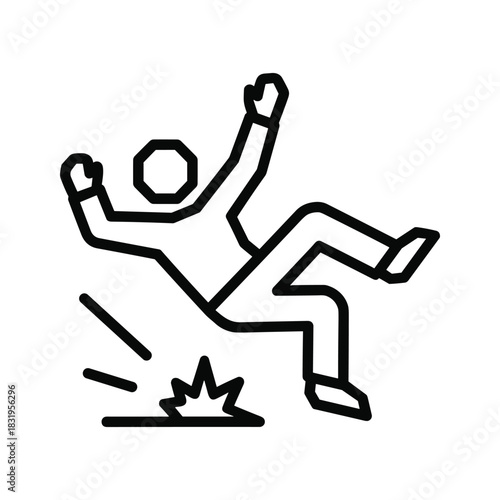 Line icon showing a person slipping and falling due to hazard
