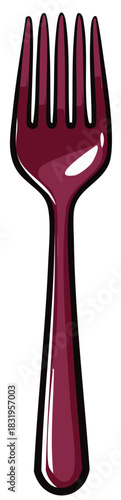 Illustration of a Dark Red Fork Food Utensil for Kitchen and Culinary Applications