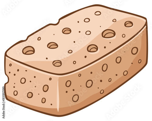 Cartoon Cheese Block Illustration With Round Holes on Isolated Background