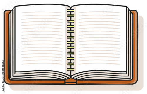 Open notebook with lined pages and spiral binding against a light neutral background