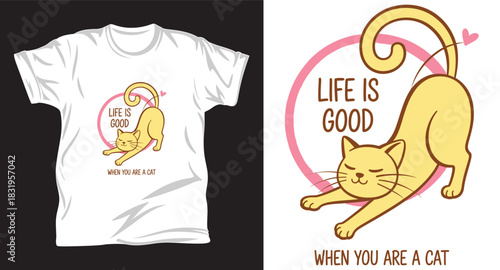Cat graphic vector T shirt design print.