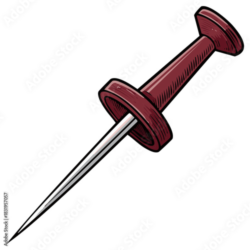 Reddish Brown Pushpin Illustration for Office Stationery and Pinning Documents