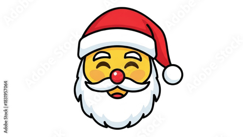 Cute Santa Claus Christmas emoji with twinkling eyes and smiling face, festive holiday cartoon