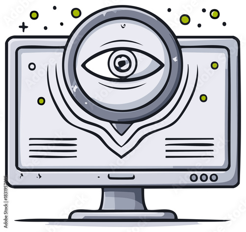 Computer Monitor with Viewing Eye Illustration Concept of Surveillance