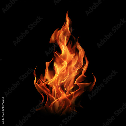 Dynamic Fire Flames on Black Background