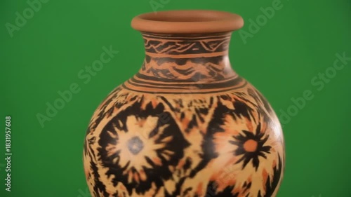 Traditional hand-painted clay pottery vase with ethnic ornaments