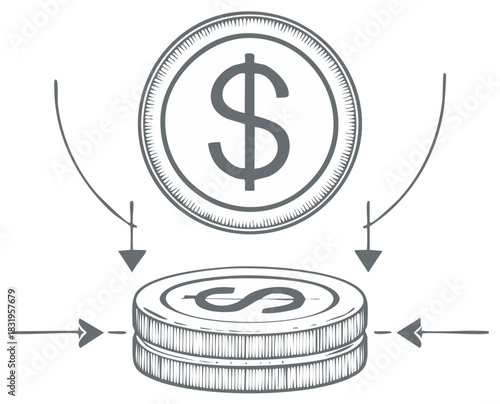 Vector illustration of money flow showing a coins stack. Financial business concept