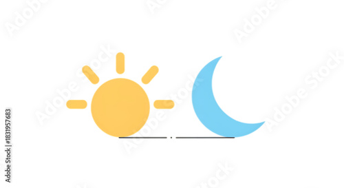 Symbolic representation of day and night transition, showing sun and moon in a simple, clean design.
