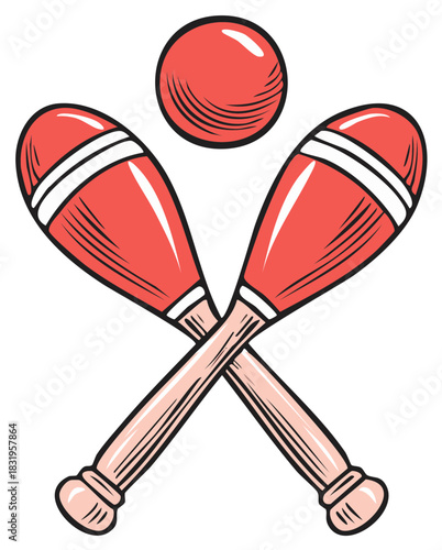 Juggling clubs and ball crossed vector illustration circus design element