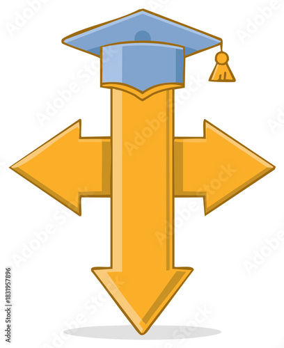 Directional Graduation Cap Arrows, Career Paths and Educational Decision