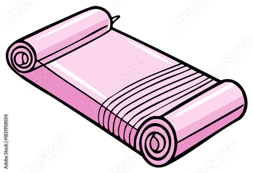 Pink Cartoon Yoga Mat Illustration Rolled for Exercise or Fitness Activities, Isometric