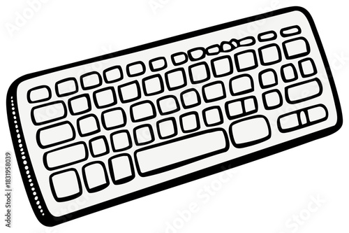 Illustration of a computer keyboard with rounded edges and black outlines on a white background