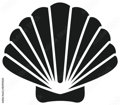 Simple black scallop shell silhouette vector icon for nautical and beach themes