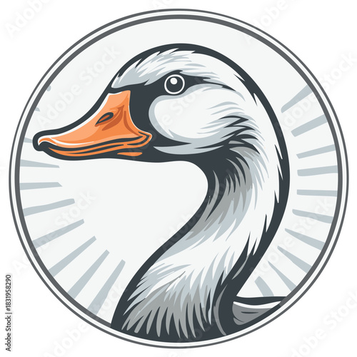 Stylized Goose Portrait Emblem with Sunburst Detail