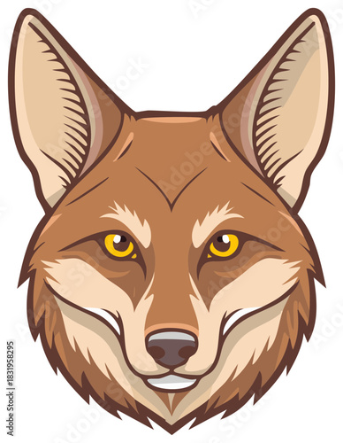 Vector illustration of a brown coyote head with yellow eyes mascot emblem