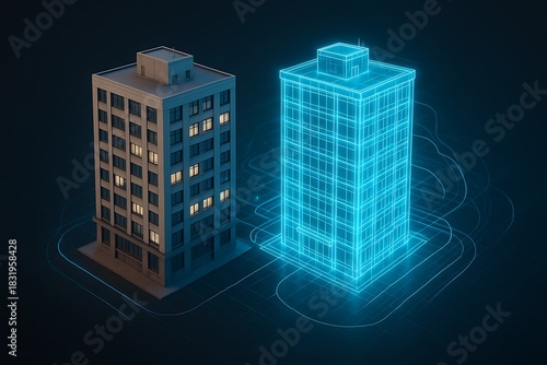 Digital Twin Building and Architectural Wireframe Concept
