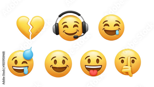 Collection of Emoji Expressions Happiness, Sadness, and Various Emotional States Depicted
