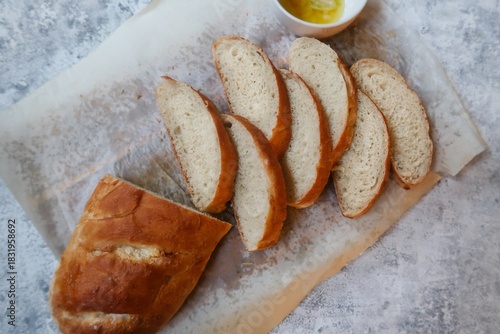 Homemade Italian sandwich bread loaf  sliced, selective focus