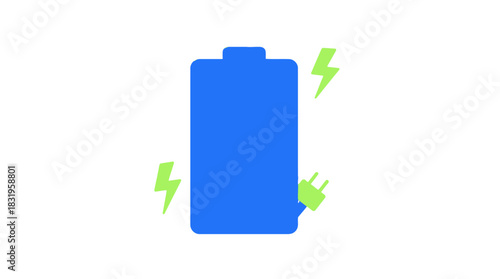 Blue Battery Icon with Green Lightning and Yellow Plug