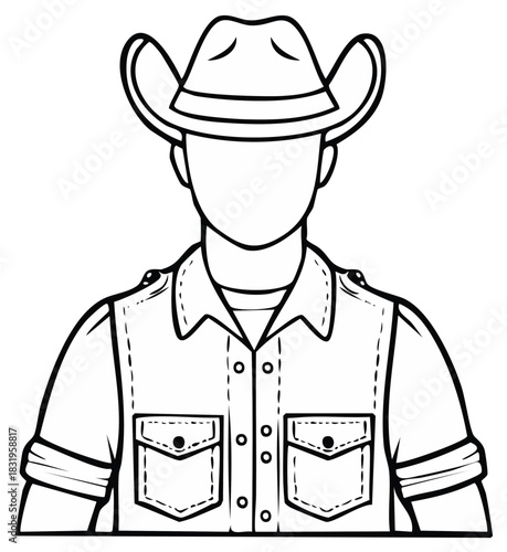 Simple line art illustration of a cowboy hat and western shirt icon representing rustic culture