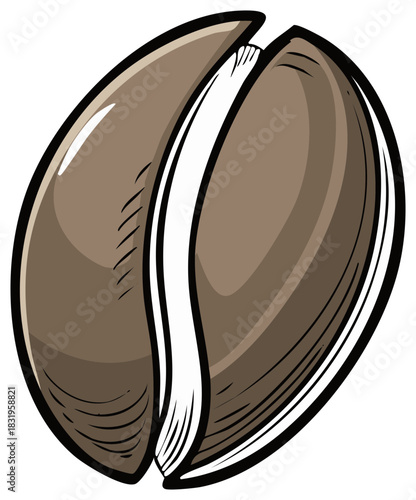 Stylized Cartoon Illustration of a Single Roasted Coffee Bean