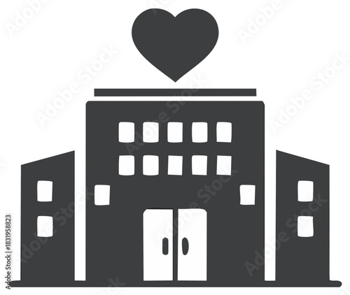 Building with Heart Symbol on Top Representing Healthcare or Charity