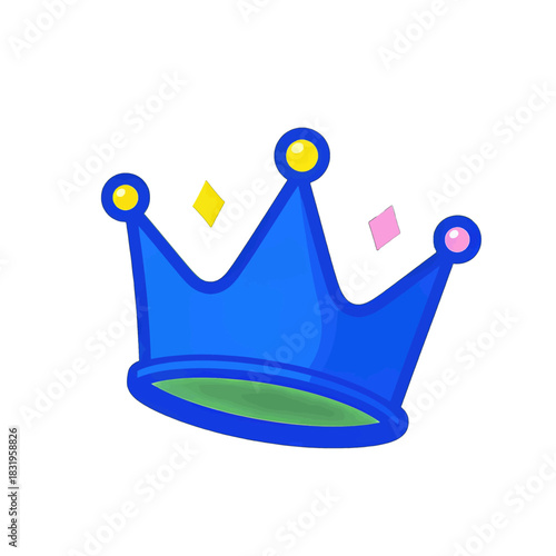 Blue crown with colorful gemstones and playful design