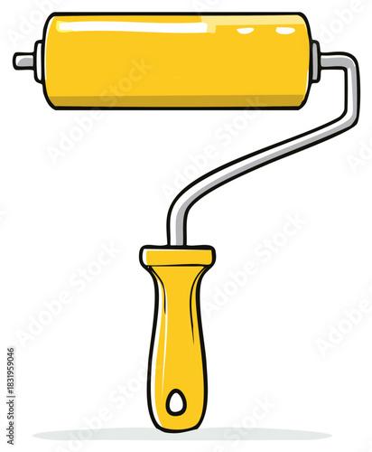 Hand-Drawn Yellow Paint Roller Tool with Silver Handle, Painting Supplies Equipment, Home Improvement Accessories