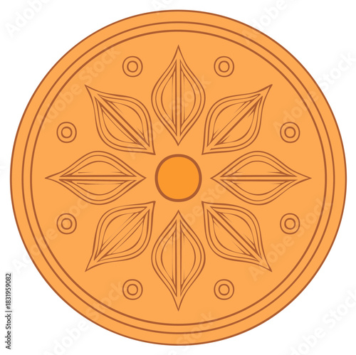 Ornate circular emblem with a stylized flower mandala design vector illustration