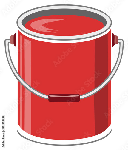 Red Paint Can with Handle, Full Bucket of Color, DIY Supplies