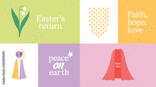 Easter celebration with symbols of renewal hope peace and faith in a vibrant collage