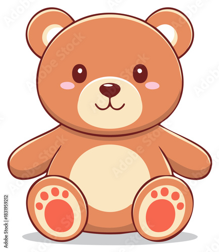 Adorable Brown Teddy Bear Cartoon Character Sitting with a Cute Smile