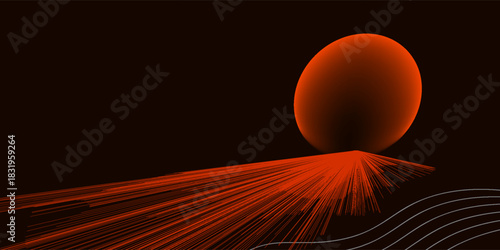 Ocean wave landscape. Creative minimalist modern line art print. Abstract contemporary aesthetic backgrounds landscapes. with Ocean, sea, wave and the moonlight