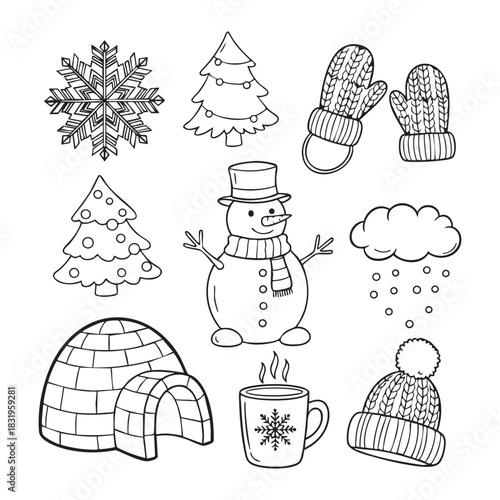 Best winter elements vector line art illustration